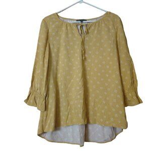 Como Black Women's Small Yellow 3/4 Crochet Sleeve Pullover Blouse Top